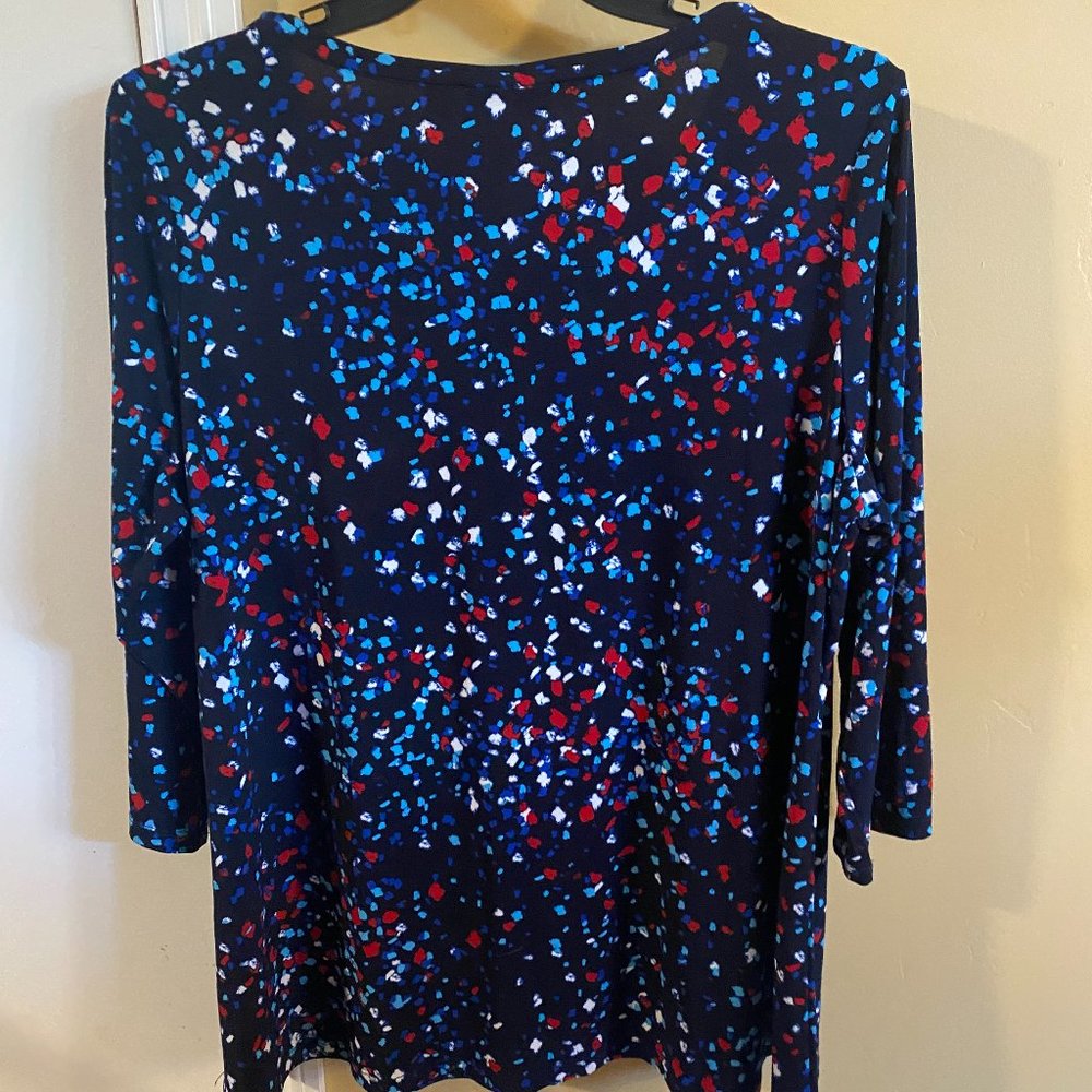 Susan Graver Regular Printed Liquid Knit A-Line 3/4- Sleeve Tunic